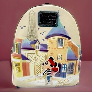 NEW Loungefly Disney Parks Epcot France La Vie En Rose Minnie Mouse Backpack
